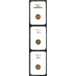 Three Nicolas II gold 5 Roubles,...