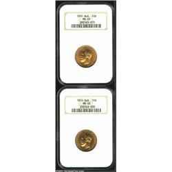 Two Nicolas II gold 10 Roubles 1910,...