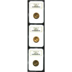 Three Nicolas II gold 10 Roubles 1910,...