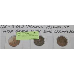 UK - 3 OLD PENNIES: 1937-45-47-HIGH GRADES