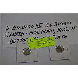 CANADA 2 SILVER 5CENT COINS- 1902 'NO H', 1902 'H'