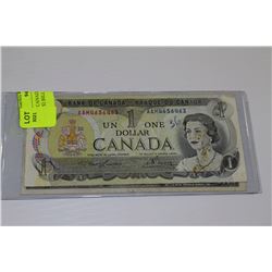 PAIR OF CANADIAN BANK NOTES - $1 BILL, $2 BILL