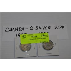 CANADA 2 SILVER 25 CENT PIECES - 1965,1968