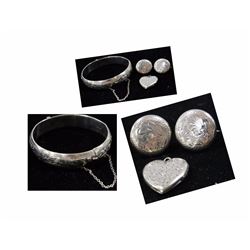 ESTATE VINTAGE STERLING SILVER BRACELET, LOCKET &