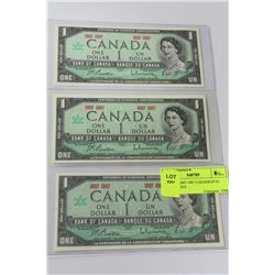 LOT OF 3 1867-1967 CANADIAN $1 BANK NOTES
