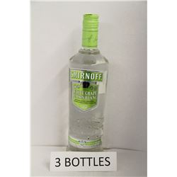 3 BOTTLES OF SMIRNOFF WHITE GRAPE VODKA