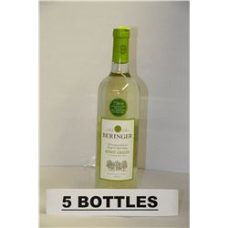 5 BOTTLES OF BERINGER PINOT GRIGIO CALIFORNIA 2013