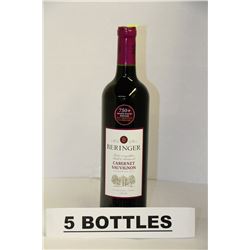 5 BOTTLES OF BERINGER CABERNET SAUVIGNON 2013
