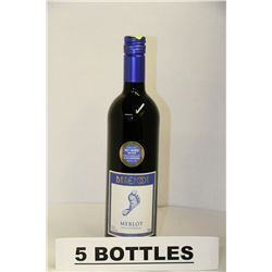 5 BOTTLES OF BAREFOOT MERLOT CALIFORNIA RED WINE