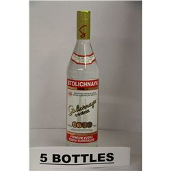 5 BOTTLES OF STOLICHNAYA PREMIUM VODKA