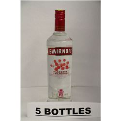 5 BOTTLES OF RASPBERRY SMIRNOFF VODKA