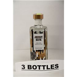 3 BOTTLES OF ABSOLUT ELYX SINGLE ESTATE