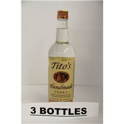 3 BOTTLES OF TITO'S HANDMADE VODKA
