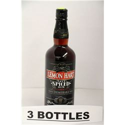 3 BOTTLES OF LEMON HART NAVY SPICED RUM