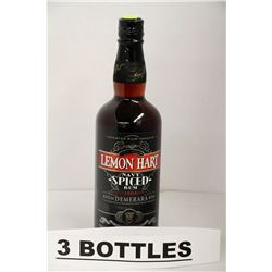 3 BOTTLES OF LEMON HART NAVY SPICED RUM