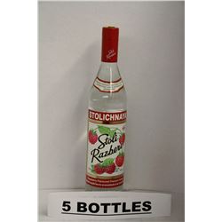 5 BOTTLES OF STOLICHNAYA RASPBERRY VODKA