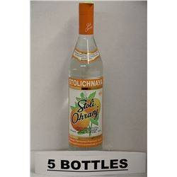 5 BOTTLES OF STOLICHNAYA ORANGE VODKA