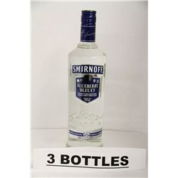 3 BOTTLES OF SMIRNOFF BLUEBERRY VODKA