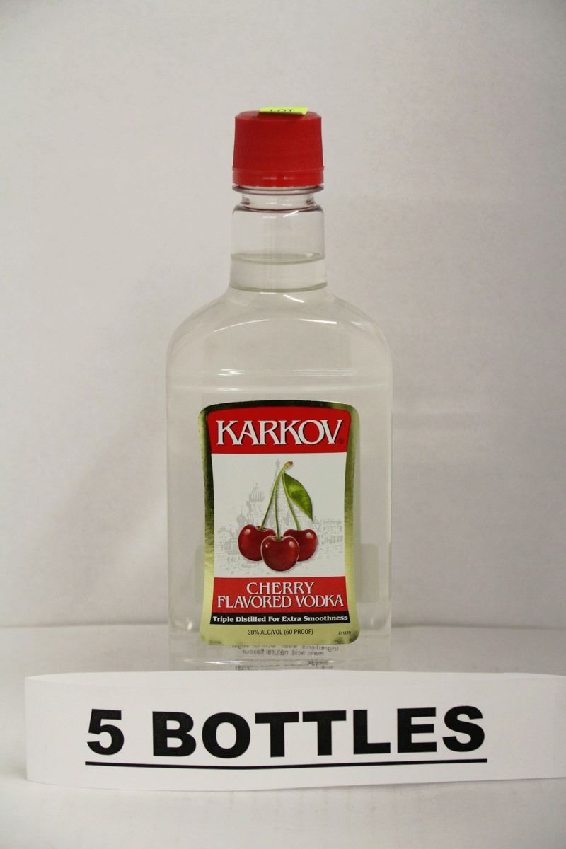 5 BOTTLES OF KARKOV CHERRY FLAVORED VODKA