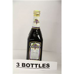 3 BOTTLES OF MANISCHEWITZ CONCORD RED WINE