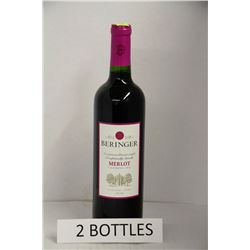 2 BOTTLES OF BERINGER MERLOT 2012 RED WINE