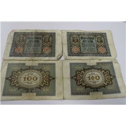 4-GERMAN 100 MARK BANK NOTES - 1920