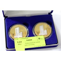 SET OF 2 SILVER/GOLD PLATED WORLD TRADE CENTER
