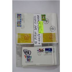 18 FIRST DAY COVERS: 6 CANADA, 6 USA, 6 UN