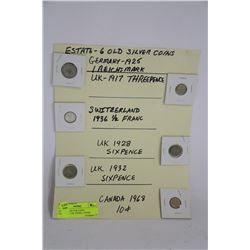 ESTATE: 6 SILVER COINS - GERMANY, UK, SWISS, CANAD