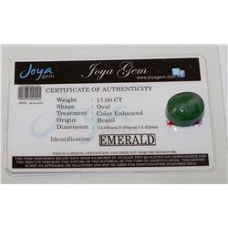 17 CT NATURAL EMERALD FROM BRAZIL W/COA