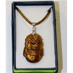 HAND CARVED RUNNIBG RABBIT TIGERS EYE PENDANT