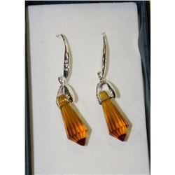 HAND SET 20MM COFFEE COLORED SWAROVSKI EARRINGS