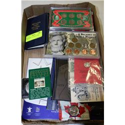 BOX OF MISC. COINS & STAMPS