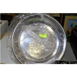 2 SILVER TONE ROUND SERVING TRAYS - 22"