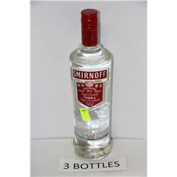 THREE 750ML BOTTLES OF SMIRNOFF VODKA 40%