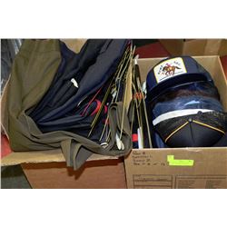 2 BOXES OF MILITARY/POLICE UNIFORM PANTS & BALLCAP