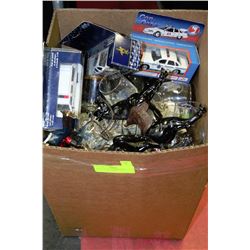 BOX OF RCMP GLASSWARE & COLLECTIBLE CARS