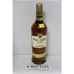 SIX 750ML BOTTLES BACARDI GOLD RUM 40%