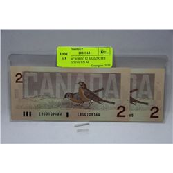UNC 1986 "ROBIN" $2 BANKNOTES CONSECUTIVE S/N X2