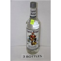 THREE 750ML BOTTLES CAPTAIN MORGANS WHITE RUM 40%