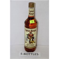 FIVE 750ML BOTTLES CAPTAIN MORGANS SPICED RUM