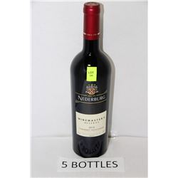 FIVE 750ML BOTTLES OF NEDERBURG RED WINE 2012 14%