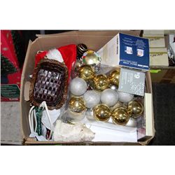 BOX OF CHRISTMAS ORNAMENTS