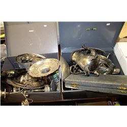 LOT OF 2 BOXES OF SILVER-PLATED PLATES, BOWLS