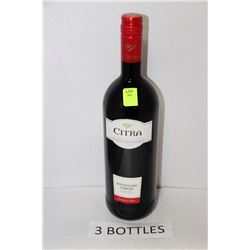 THREE 750ML BOTTLES CITRA RED WINE 13%