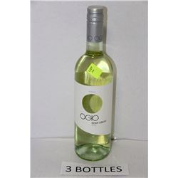 THREE 750ML BOTTLES OF OGIO PINOT GRIGIO 12%