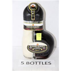 FIVE 375ML BOTTLES OF SHERIDANS COFFEE LAYERED