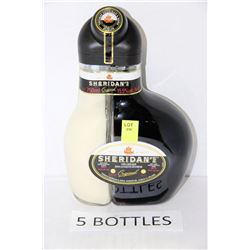 FIVE 750ML BOTTLES OF SHERIDANS COFFEE LAYERED