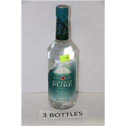 THREE 750ML BOTTLES ALBERTA PURE VODKA 40%