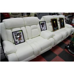 NEW WHITE PERFORATED LEATHER RECLINING SOFA